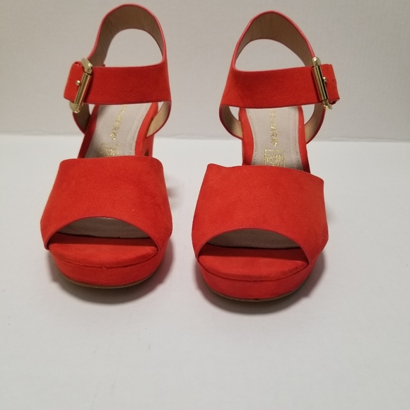 PRIMARK Womens Red Faux Suede Platform Heel Sandal Wide Staps Size 7 - Picture 2 of 8